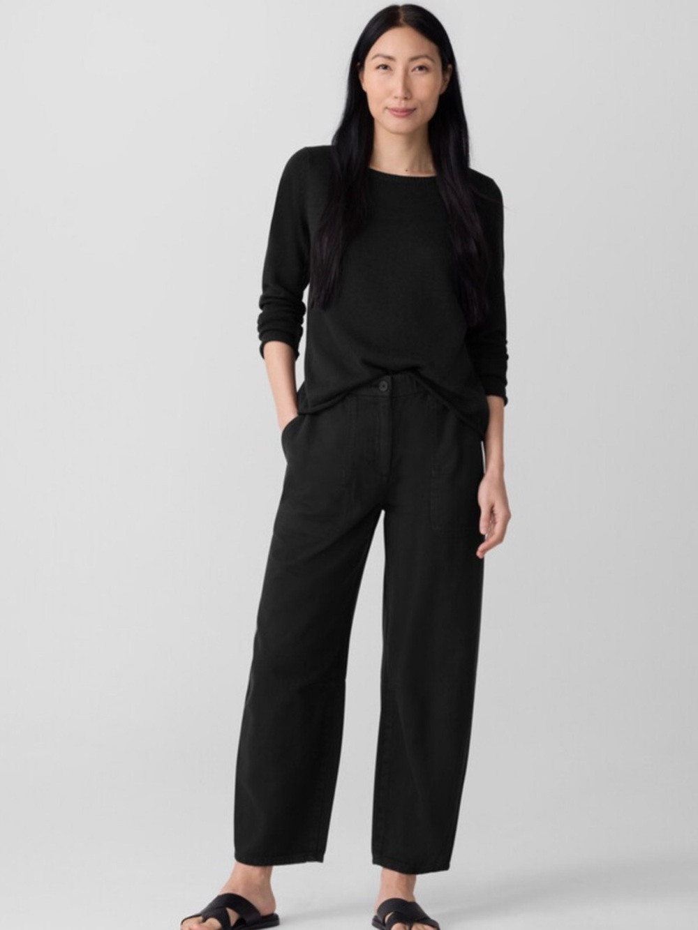 Eileen Fisher Garment-Dyed Utility Cotton Arch Barrel Pants Ankle Length
